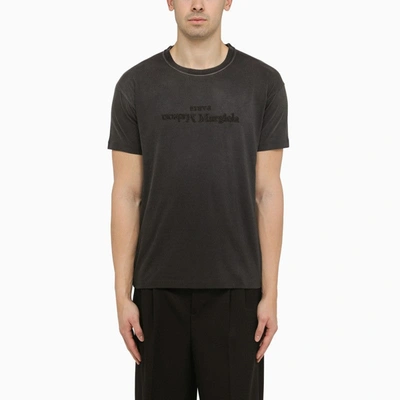 Maison Margiela Black Washed-out Cotton T-shirt With Reverse Logo Men In Grey