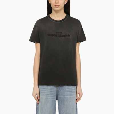 Maison Margiela Black Washed-out Cotton T-shirt With Reverse Logo Women In Grey