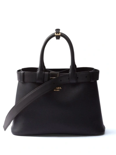 Prada Women Buckle Medium Leather Handbag In Black