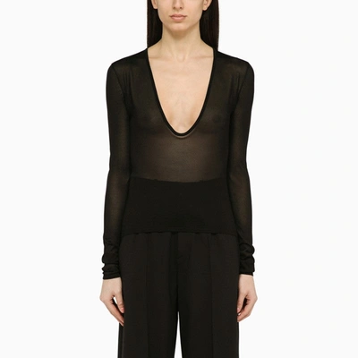 Saint Laurent Black Jersey With Plunging Neckline Women