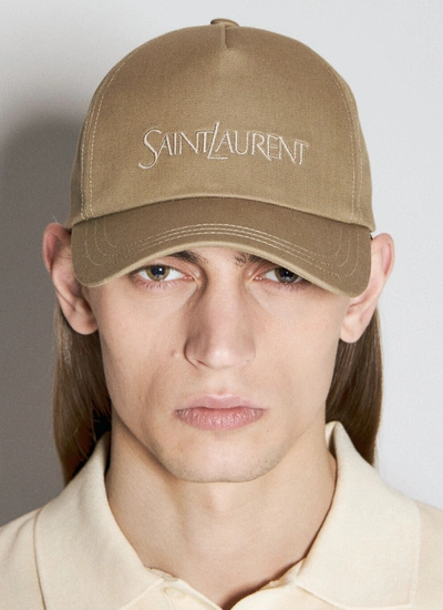 Saint Laurent Men Logo Embroidery Baseball Cap In Cream