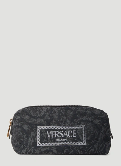 Versace Women Barocco Athena Jacquard Vanity Pouch In Black