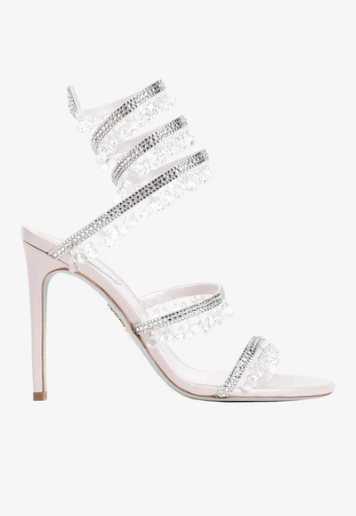 René Caovilla Chandelier Crystal Embellished Sandals In White