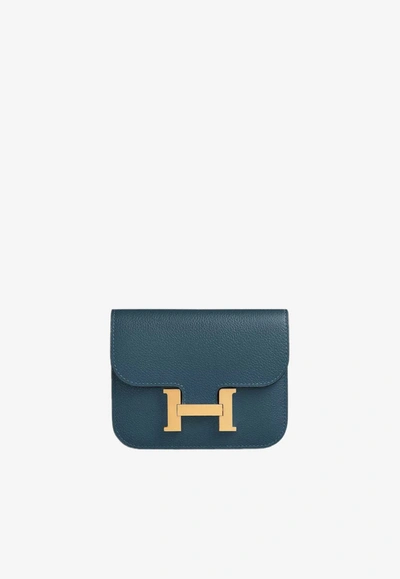 Hermes Constance Slim Wallet In Bleu De Prusse Evercolor With Gold Hardware