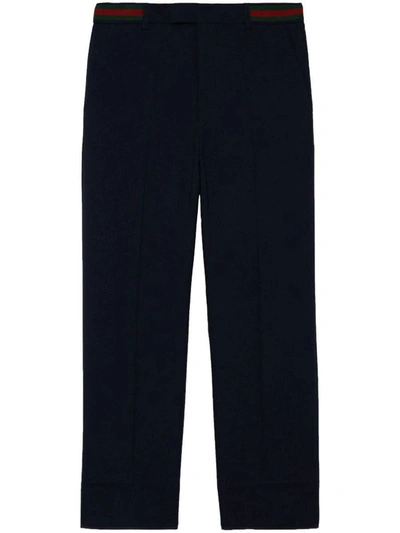 Gucci Cotton Trousers In Dark Navy/mix