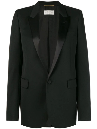 Saint Laurent Satin-lapel Wool Grain-de-poudre Tuxedo Jacket In Black