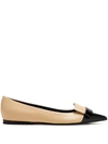 Sergio Rossi Two-tone Leather Ballerina Shoes In Nero/soft Skin