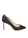 JIMMY CHOO DECOLLETE GLITTER BLACK colour,ROMY 85 CGF