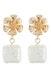 MELROSE AND MARKET IMITATION SQUARE PEARL FLOWER EARRINGS