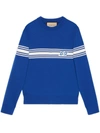 Gucci Square Gg-patch Wool Jumper In Blue/ivory/mix