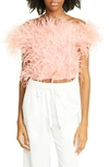 Cult Gaia Sosha Off The Shoulder Feather Silk Top In Azalea