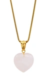 Savvy Cie Jewels Pink Quartz Heart Pendant Necklace In Yellow