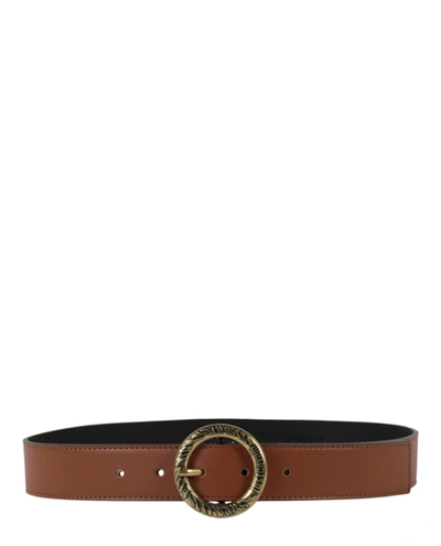 Just Cavalli Round Buckle Leather Belt Woman Belt Brown Size 39.5 Polyester