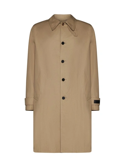 Versace Single-breasted Cotton Coat In Beige,champagne