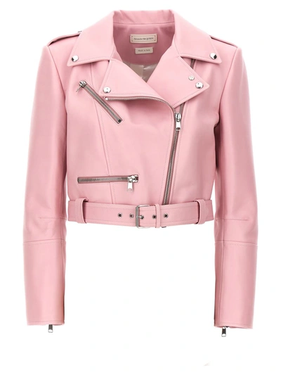 Alexander Mcqueen Cropped Biker Jacket In Pink