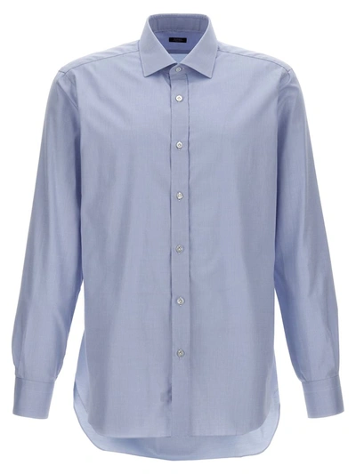 Barba Napoli Textured Cotton Shirt Shirt And Blouse Light Blue In Multi