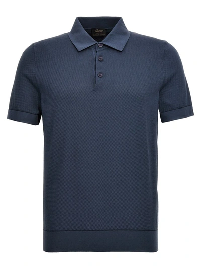 Brioni Textured Polo Shirt In Azul