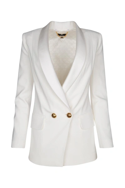 Elisabetta Franchi White Double-breasted Twill Blazer
