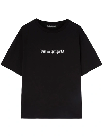 Palm Angels Kids'  Logo-print Cotton T-shirt In Black White