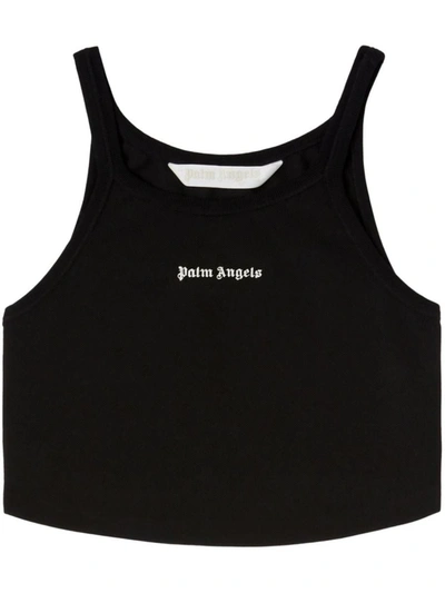 Palm Angels Logo-print Cropped Tank Top In Black Off White