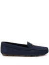 Prada Triangle-logo Suede Driving Loafers In Bleu