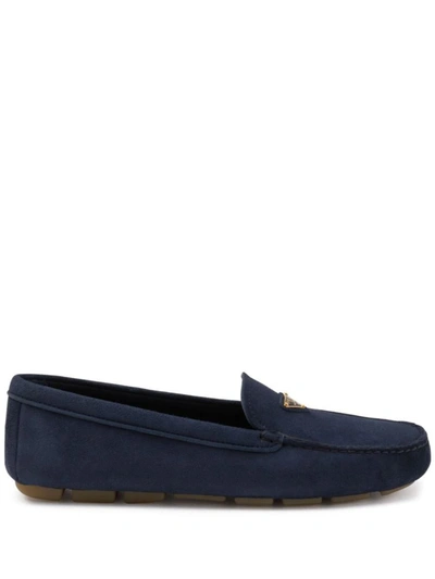 Prada Triangle-logo Suede Driving Loafers In Navy