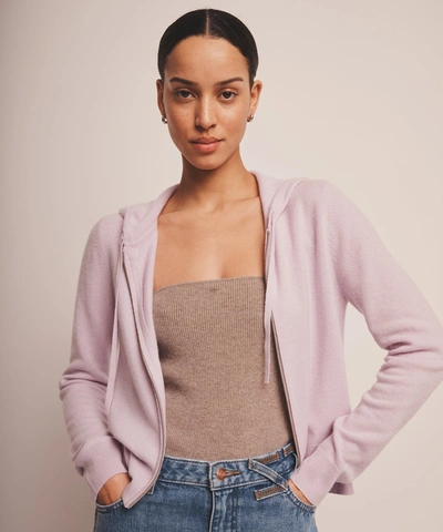 Naadam Cashmere Cropped Zip Up Hoodie In Invisible Lilac