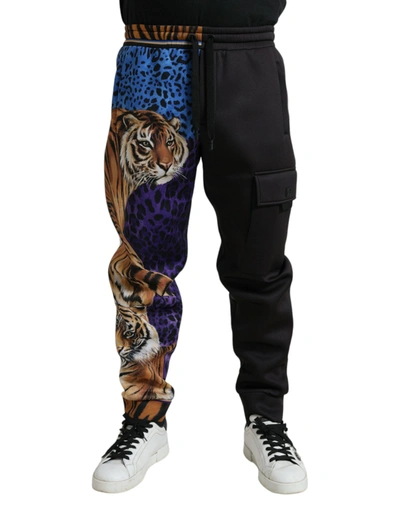 Dolce & Gabbana Black Blue Leopard Print Trouser Jogger Pants