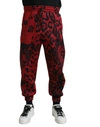 Dolce & Gabbana Red Black Leopard Print Stretch Jogger Pants In Black And Red