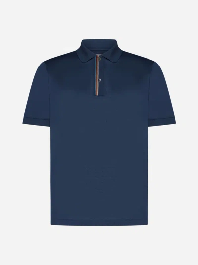 Paul Smith Signature Stripe Piqué Cotton Polo Shirt In Navy