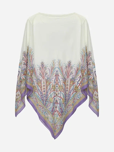 Etro Paisley-print Boat-neck Poncho In White,multicolor