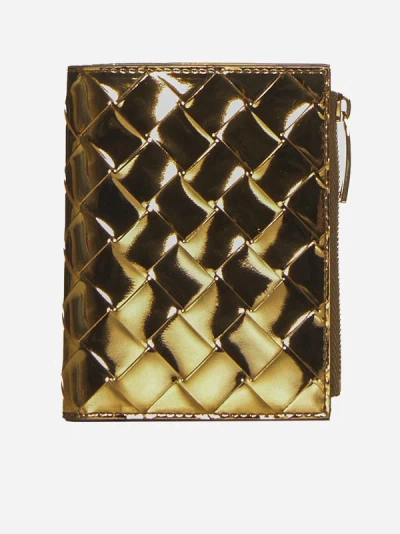 Bottega Veneta Bifold Intrecciato Metallic Wallet In Gold