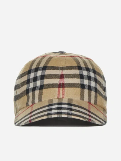 Burberry Check Cotton Baseball Cap In Archive Beige