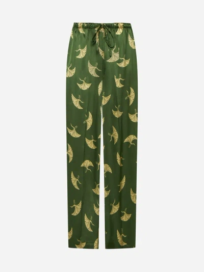 Dries Van Noten Green Trousers With Silk Print Women