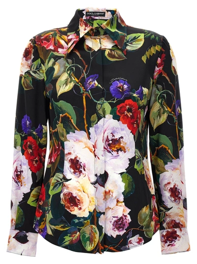 Dolce & Gabbana Roseto Print Stretch Silk Satin Shirt In Multicolor