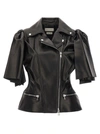 Alexander Mcqueen Women Sleeveless Leather Jacket With Knotted Drapery In Black