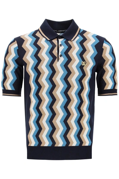 Dolce & Gabbana Zig-zag Silk Polo Shirt In Mixed Colours