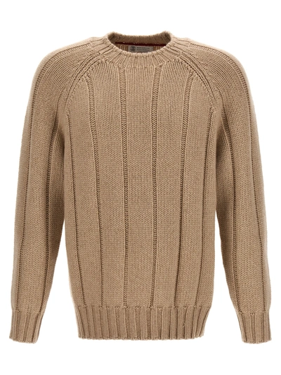 Brunello Cucinelli Ribbed Sweater In Beige