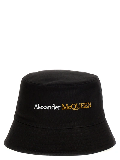 Alexander Mcqueen Logo Bucket Hat Hats Multicolor In Black Gold