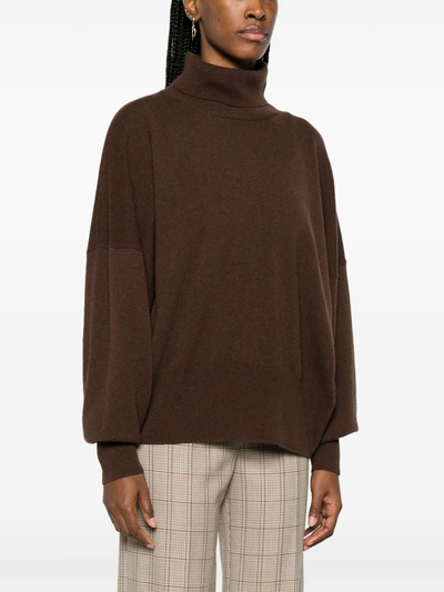 Totême Brown Turtleneck Sweater In 034 Dark Brown