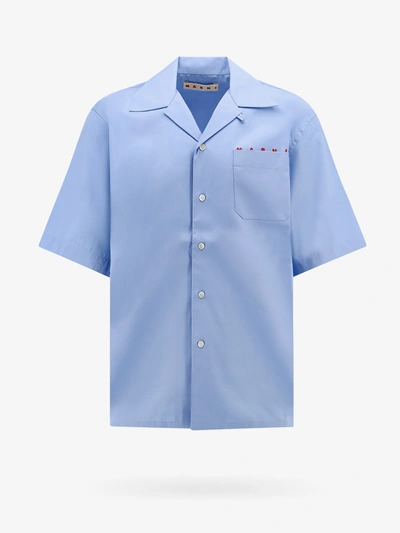 Marni Short-sleeve Cotton Shirt In Light Blue