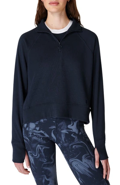 Sweaty Betty Revive Rib Half Zip Pullover In Navy Blue