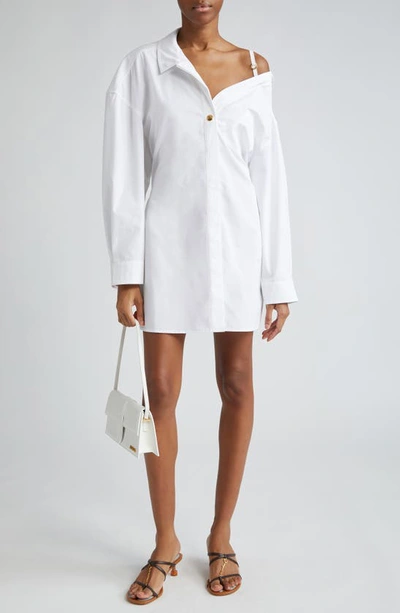 Jacquemus Off-the-shoulder Mini Shirtdress In White