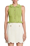 Sandro Lina Ruffle Sleeveless Crop Sweater In Olive Green