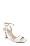 Badgley Mischka Cady Leather Crystal Heart Ankle-strap Sandals In White Leather