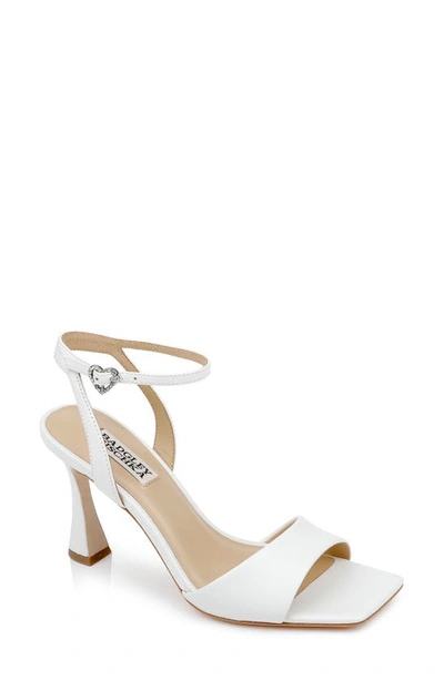 Badgley Mischka Cady Leather Crystal Heart Ankle-strap Sandals In White