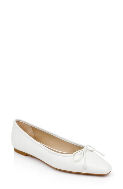 Badgley Mischka Cam Mesh Leather Bow Ballerina Flats In White Leather