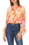 VINCE CAMUTO FLORAL PRINT RUFFLE TOP
