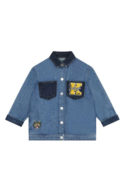 Kenzo Kids' Logo-appliqué Denim Shirt Jacket In Blue