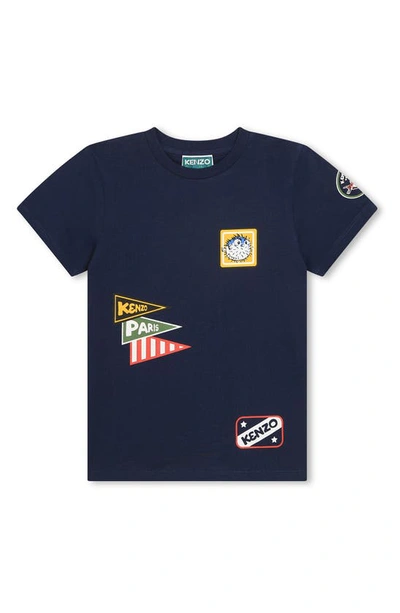 Kenzo Kids' Logo-print Organic Cotton T-shirt In Blue